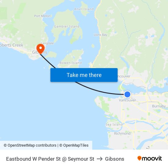Eastbound W Pender St @ Seymour St to Gibsons map