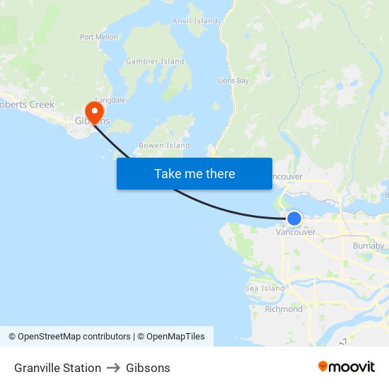 Granville Station to Gibsons map