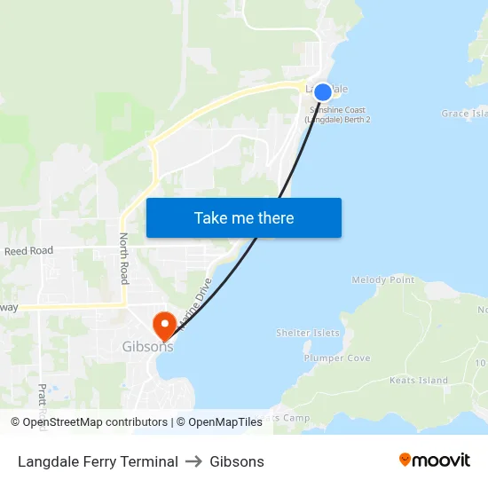 Langdale Ferry Terminal to Gibsons map