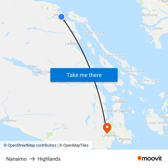 Nanaimo to Highlands map