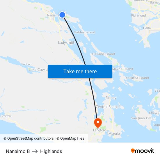 Nanaimo B to Highlands map