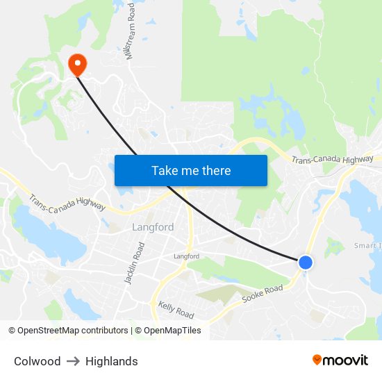 Colwood to Highlands map