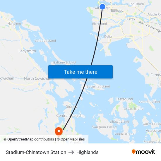 Stadium-Chinatown Station to Highlands map