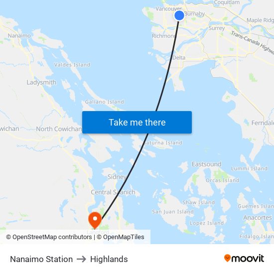 Nanaimo Station to Highlands map