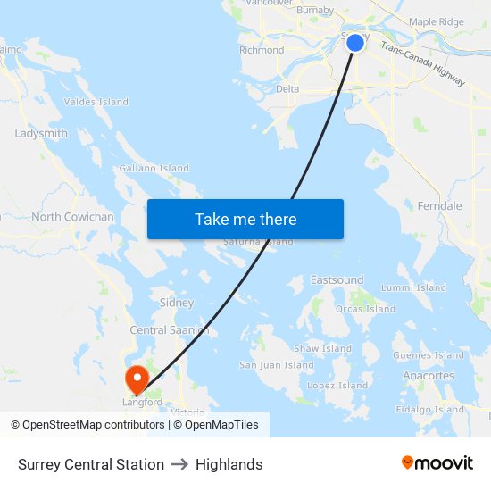 Surrey Central Station to Highlands map