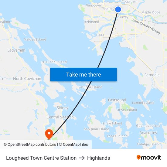 Lougheed Town Centre Station to Highlands map