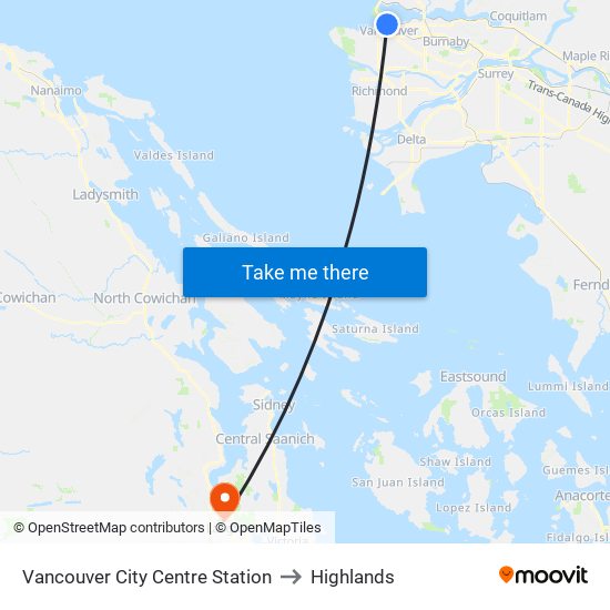 Vancouver City Centre Station to Highlands map