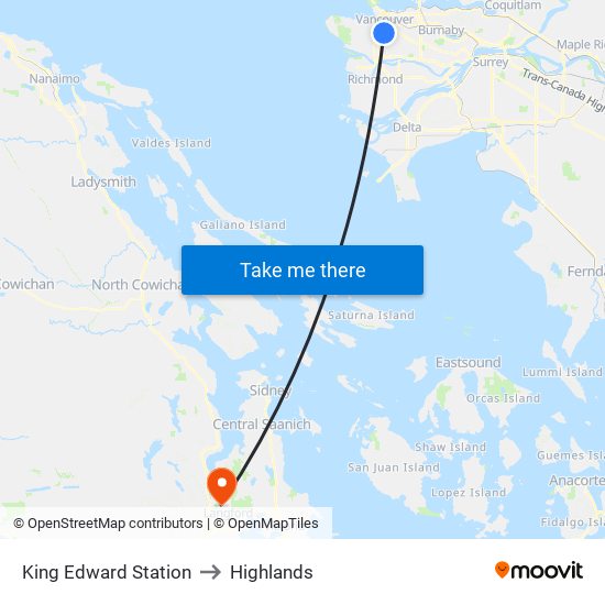 King Edward Station to Highlands map