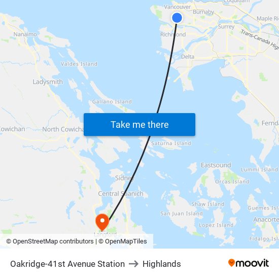 Oakridge-41st Avenue Station to Highlands map