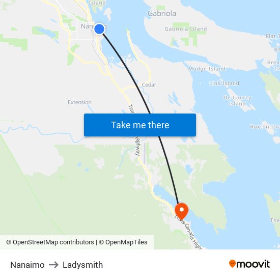 Nanaimo to Ladysmith map