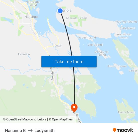 Nanaimo B to Ladysmith map