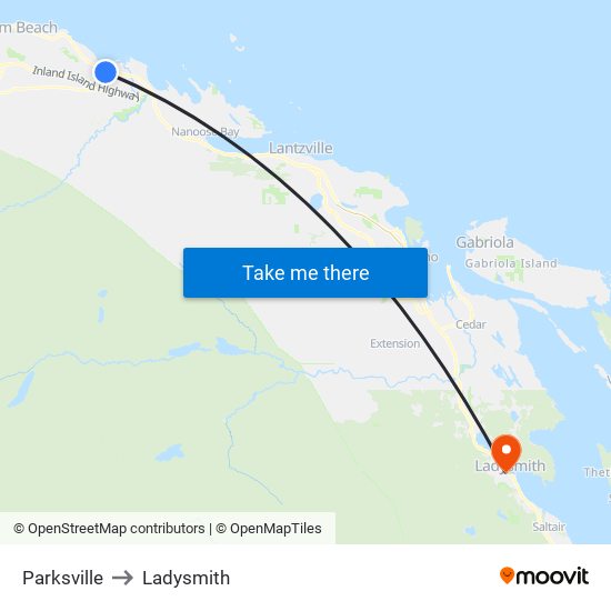 Parksville to Ladysmith map