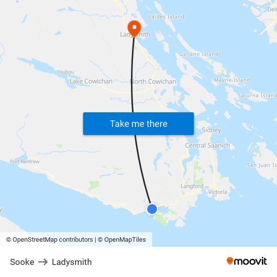 Sooke to Ladysmith map