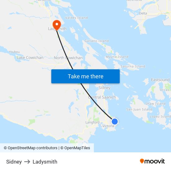 Sidney to Ladysmith map