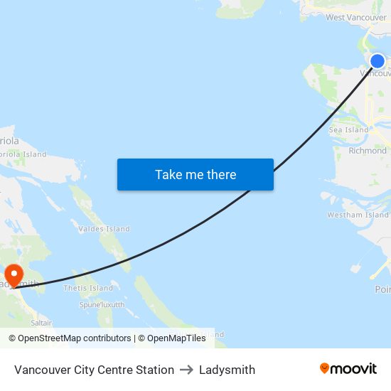 Vancouver City Centre Station to Ladysmith map