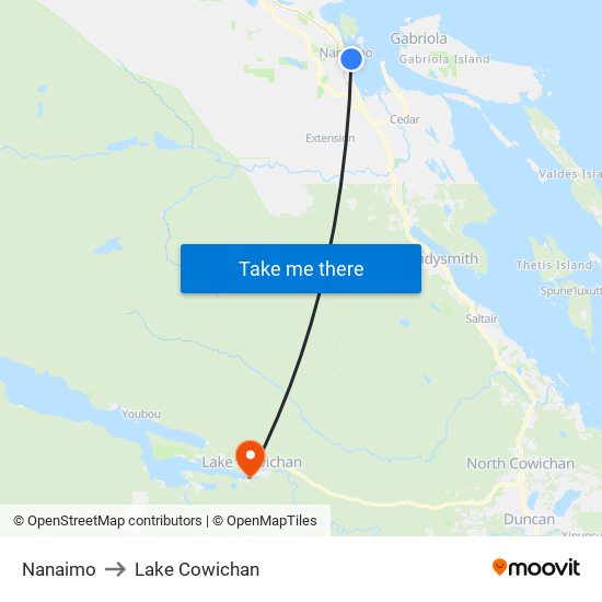 Nanaimo to Lake Cowichan map