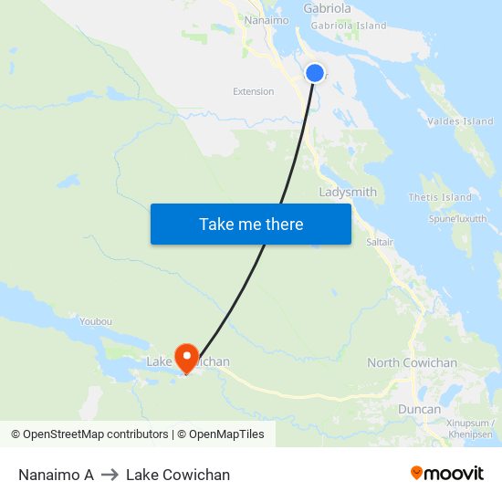 Nanaimo A to Lake Cowichan map