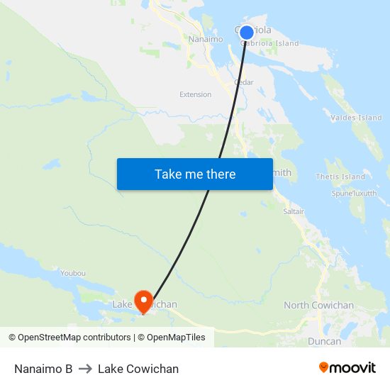 Nanaimo B to Lake Cowichan map