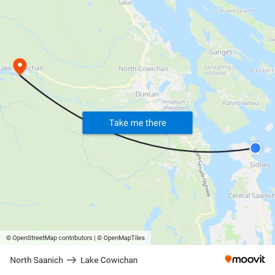 North Saanich to Lake Cowichan map