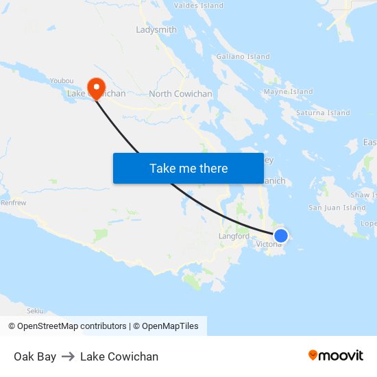 Oak Bay to Lake Cowichan map