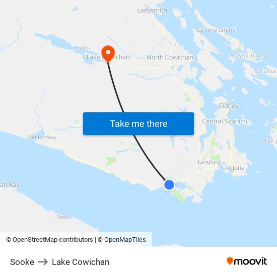 Sooke to Lake Cowichan map