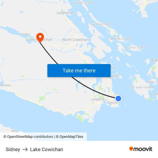 Sidney to Lake Cowichan map