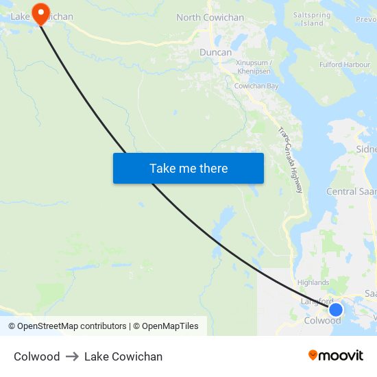 Colwood to Lake Cowichan map