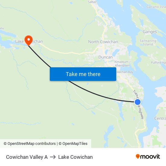 Cowichan Valley A to Lake Cowichan map