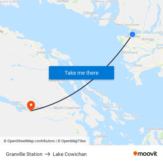 Granville Station to Lake Cowichan map