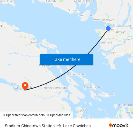 Stadium-Chinatown Station to Lake Cowichan map