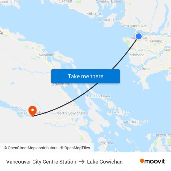 Vancouver City Centre Station to Lake Cowichan map