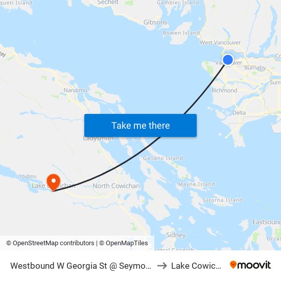 Westbound W Georgia St @ Seymour St to Lake Cowichan map