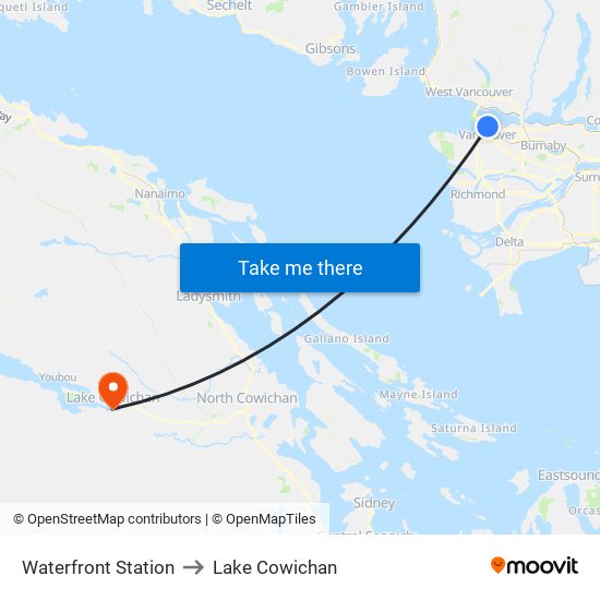 Waterfront Station to Lake Cowichan map