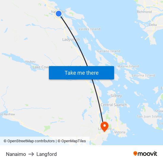 Nanaimo to Langford map