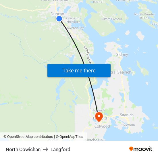 North Cowichan to Langford map