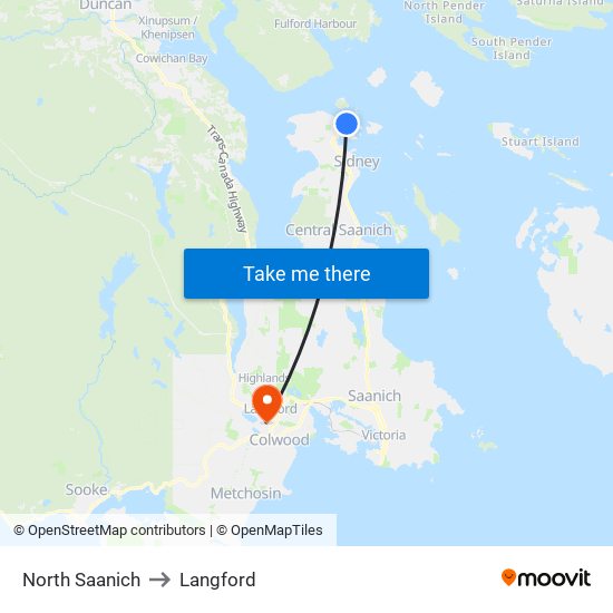 North Saanich to Langford map