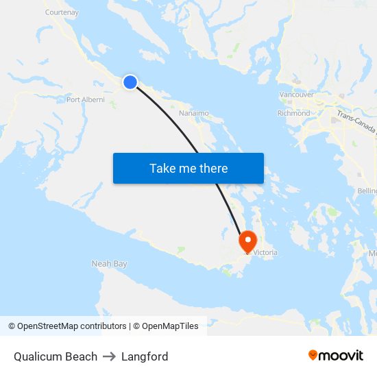 Qualicum Beach to Langford map