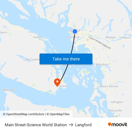 Main Street-Science World Station to Langford map
