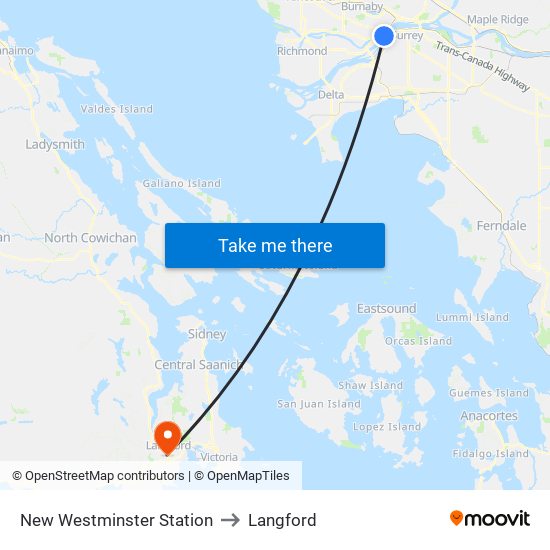 New Westminster Station to Langford map