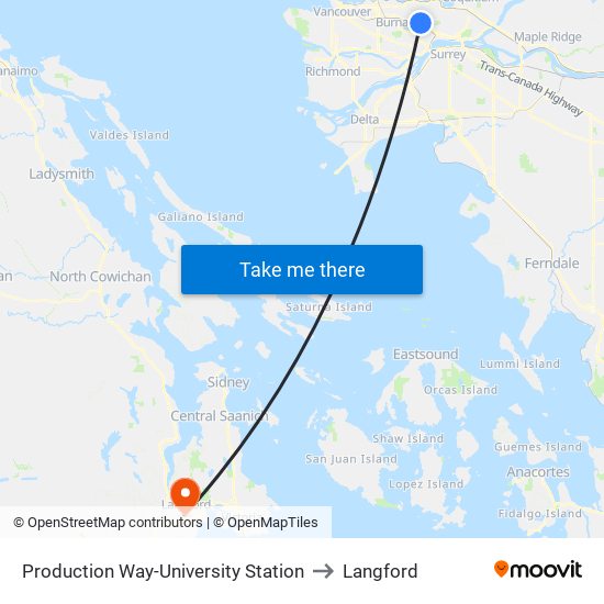 Production Way-University Station to Langford map