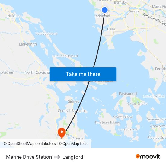 Marine Drive Station to Langford map