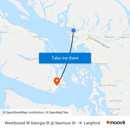 Westbound W Georgia St @ Seymour St to Langford map