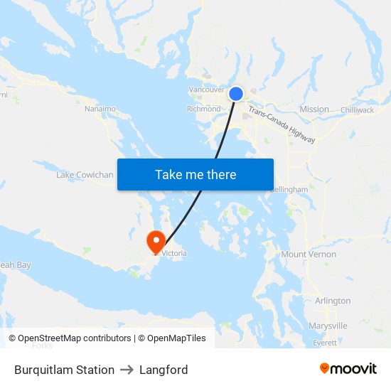 Burquitlam Station to Langford map