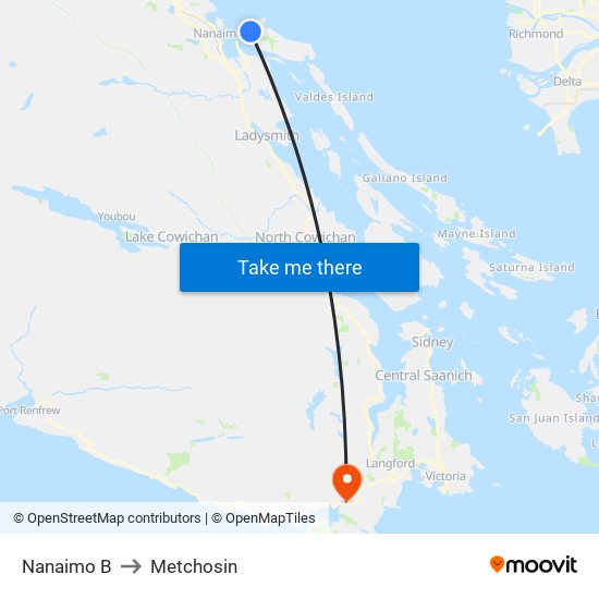 Nanaimo B to Metchosin map