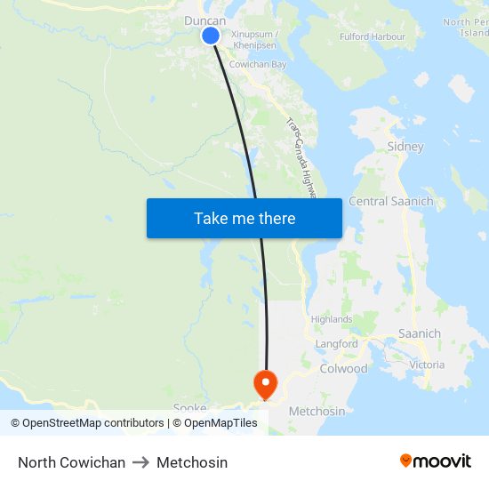 North Cowichan to Metchosin map