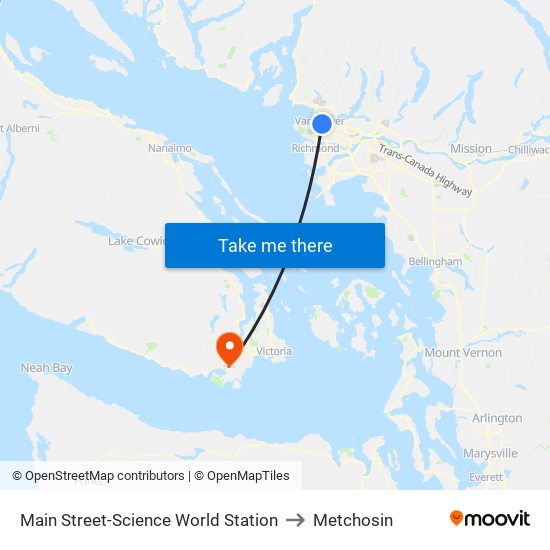 Main Street-Science World Station to Metchosin map