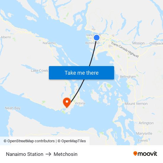 Nanaimo Station to Metchosin map