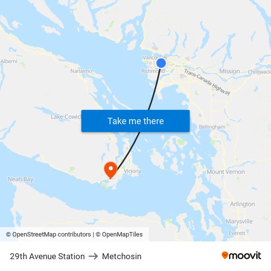 29th Avenue Station to Metchosin map
