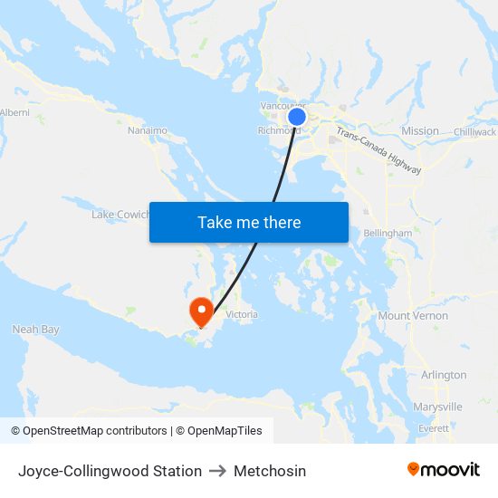 Joyce-Collingwood Station to Metchosin map