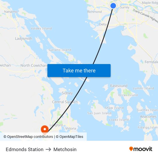 Edmonds Station to Metchosin map